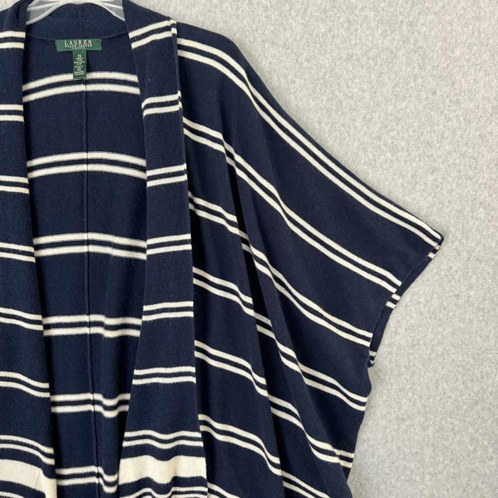 Lauren Ralph Lauren Silk Cashmere Poncho Sweater Blue White Striped Small Petite - Picture 5 of 16